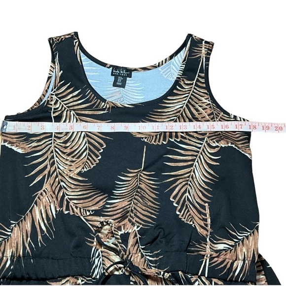 NICOLE MILLER Black w/ Brown Leaf Print Jumpsuit Elasticized Waist Side Pockets - Picture 7 of 12